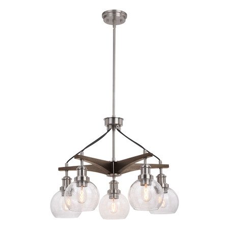 VAXCEL Avondale 25.5-in Nickel and Wood Farmhouse 5 Light Chandelier Fixture H0256